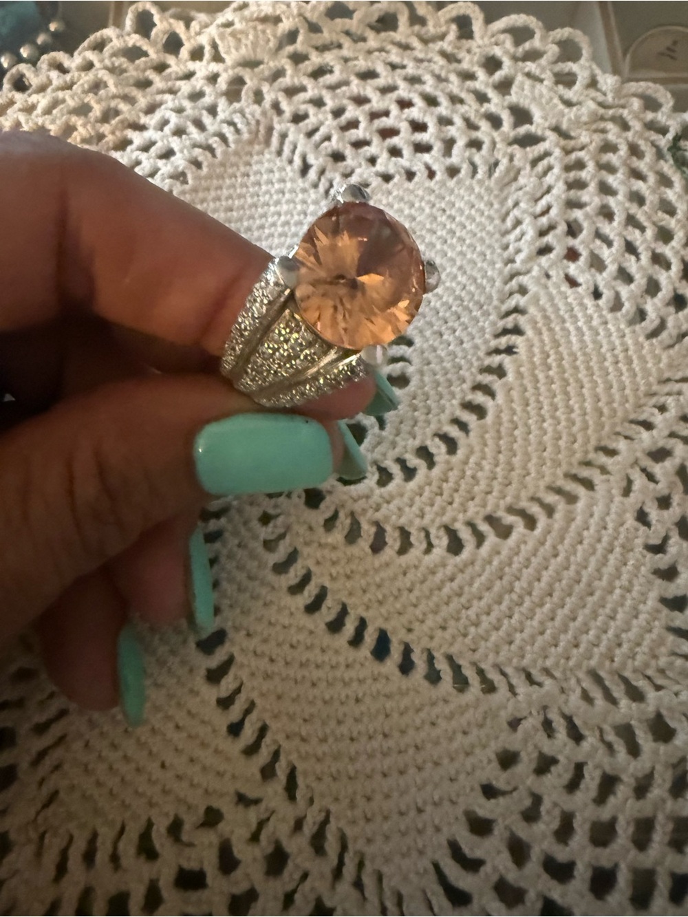 Citrine and CZ Sterling Silver Large statement ring - elegant